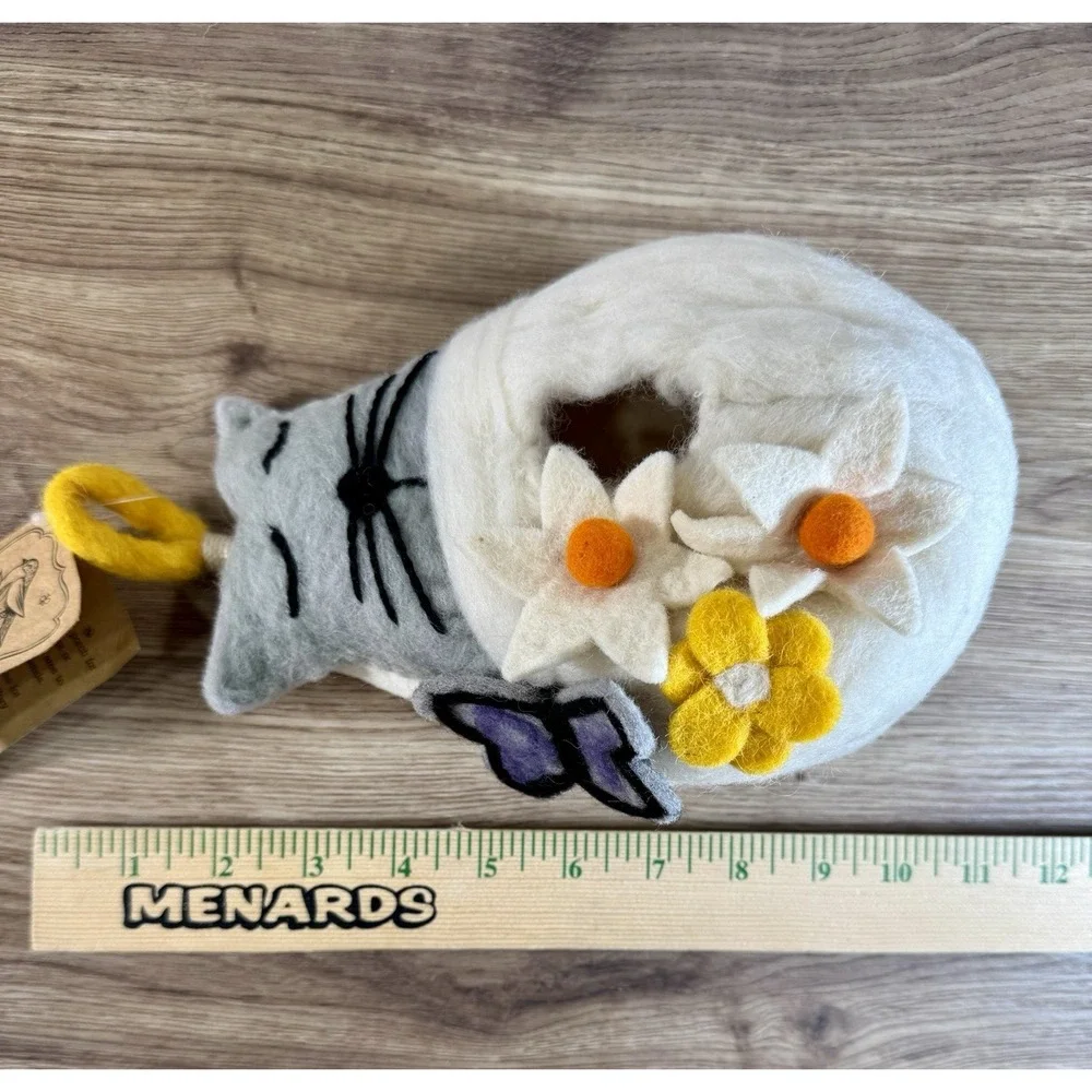 Felted Wool Birdhouse Cat Lover Gift Butterfly Bird Cozy Handmade Indoor Outdoor